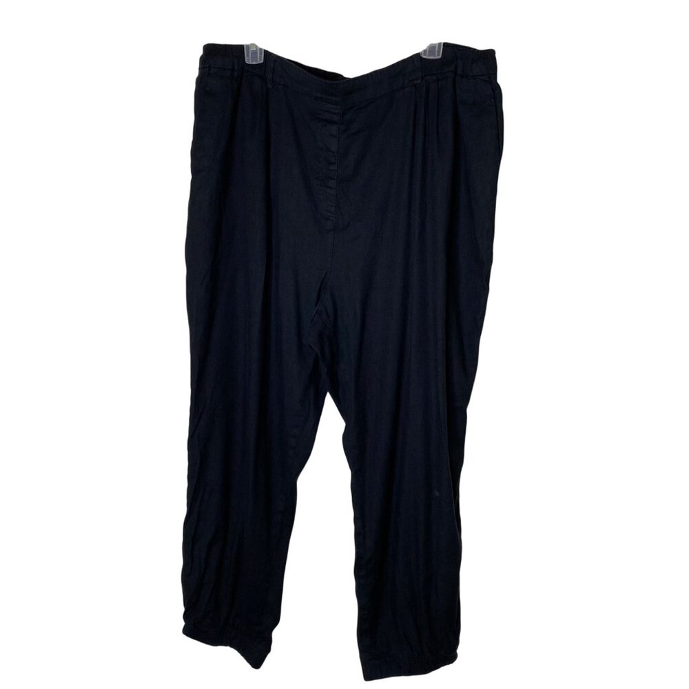 Express Women’s XL High Rise Ankle Pants Black Linen Blend Joggers Pull On